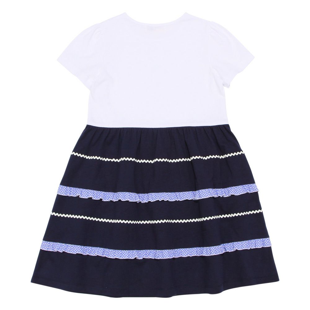 ベビー服 女の子 綿100％ フリル付き ギャザー ワンピース オフホワイト(11) 背面