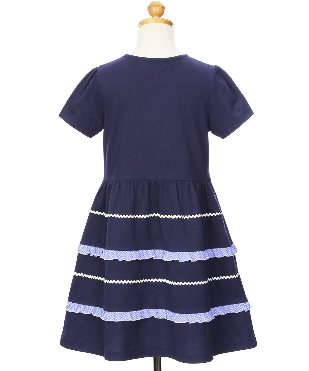 ベビー服 女の子 綿100％ フリル付き ギャザー ワンピース ネイビー(06) トルソー背面