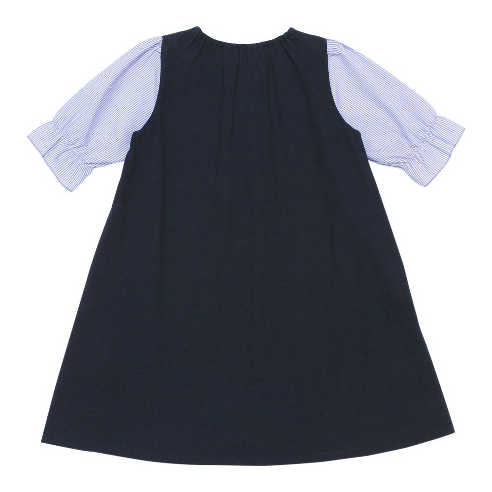 子供服 女の子 音符 刺?入り カットソー かぶり ワンピース ネイビー(06) 背面
