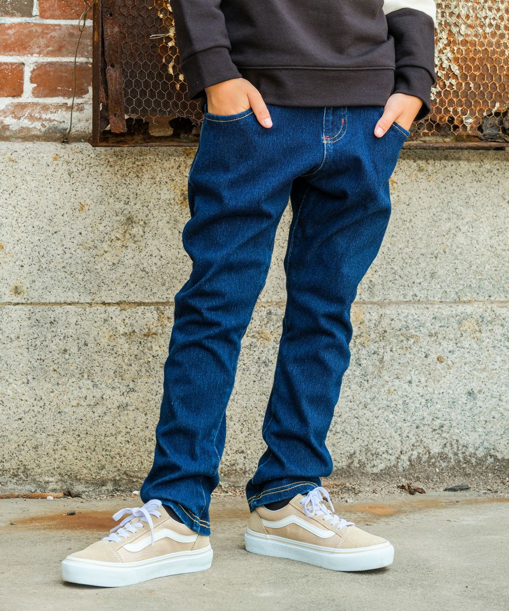 ベビー服 男の子 男女兼用ウォッシュ加工デニムニットフルレングスパンツ