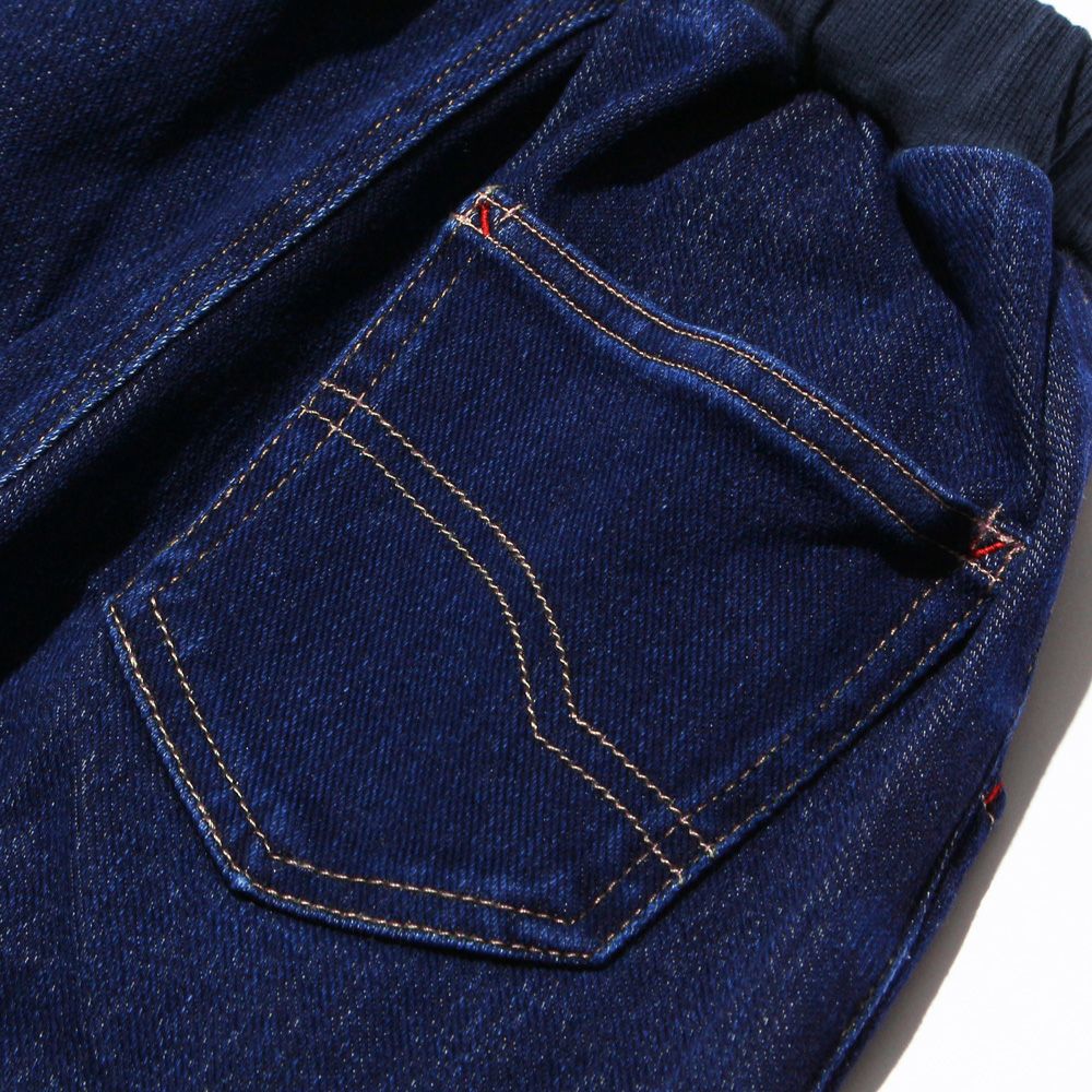 ベビー服 男の子 男女兼用ウォッシュ加工デニムニットフルレングスパンツ ネイビー(06) デザインポイント1