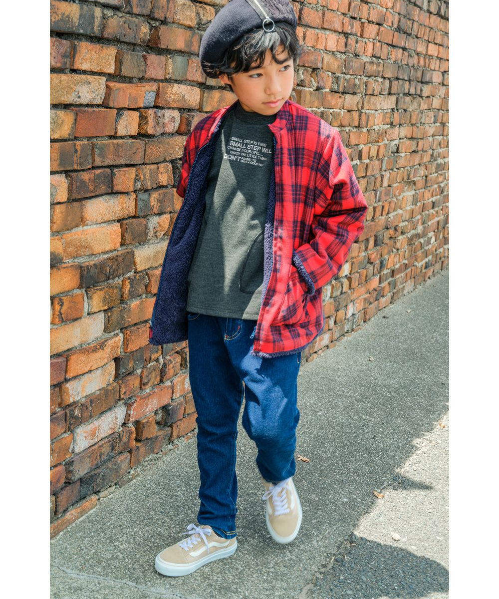 ベビー服 男の子 男女兼用ウォッシュ加工デニムニットフルレングスパンツ ネイビー(06) モデル画像アップ