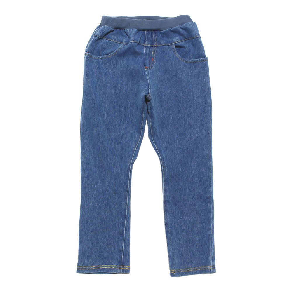 ベビー服 男の子 男女兼用ウォッシュ加工デニムニットフルレングスパンツ ブルー(61) 正面