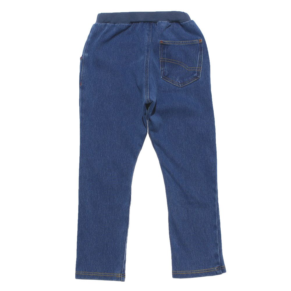 ベビー服 男の子 男女兼用ウォッシュ加工デニムニットフルレングスパンツ ブルー(61) 背面
