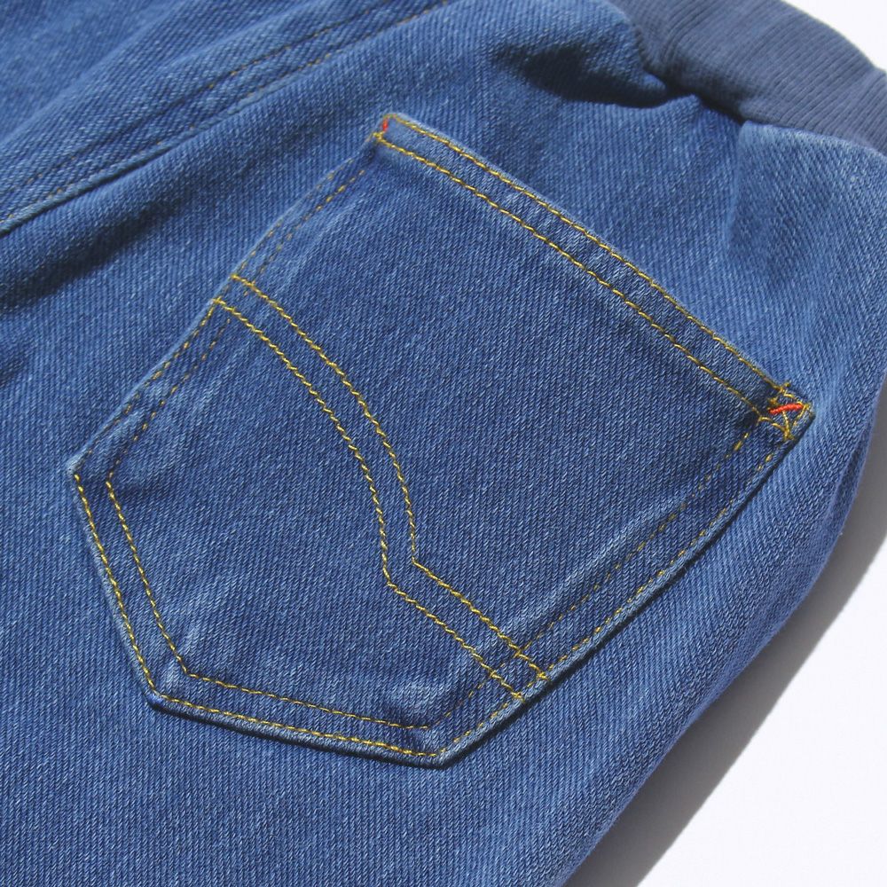 ベビー服 男の子 男女兼用ウォッシュ加工デニムニットフルレングスパンツ ブルー(61) デザインポイント1