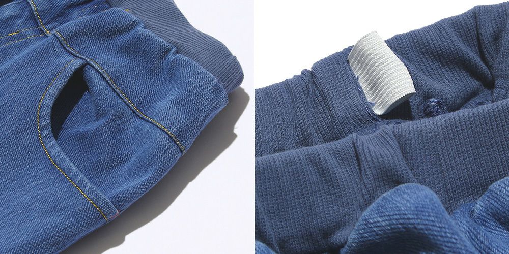 ベビー服 男の子 男女兼用ウォッシュ加工デニムニットフルレングスパンツ ブルー(61) デザインポイント2
