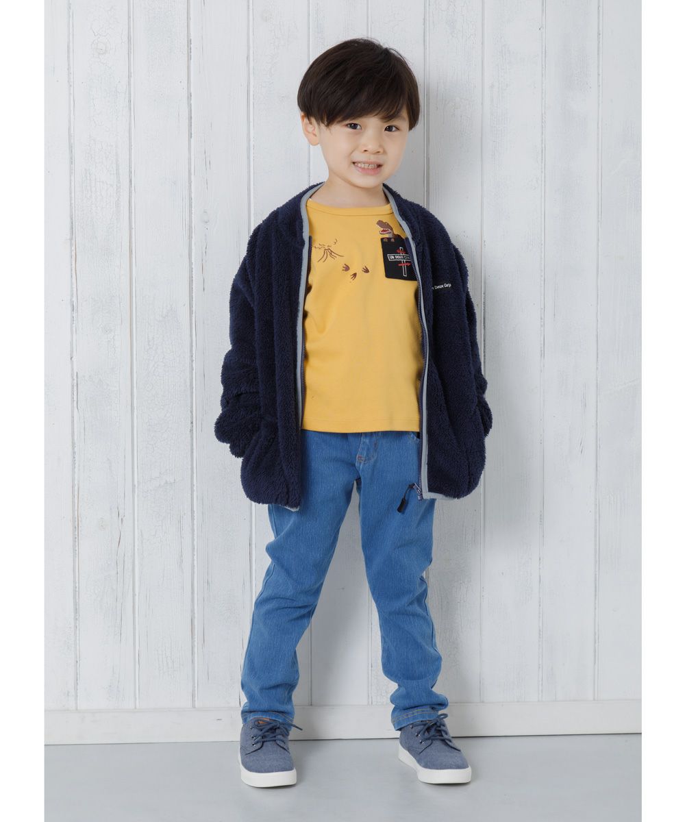 ベビー服 男の子 男女兼用ウォッシュ加工デニムニットフルレングスパンツ ブルー(61) モデル画像全身