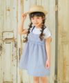 子供服 女の子 綿100％ ギャザー ＆ フリル ドッキングワンピース ブルー(61)モデル画像1 