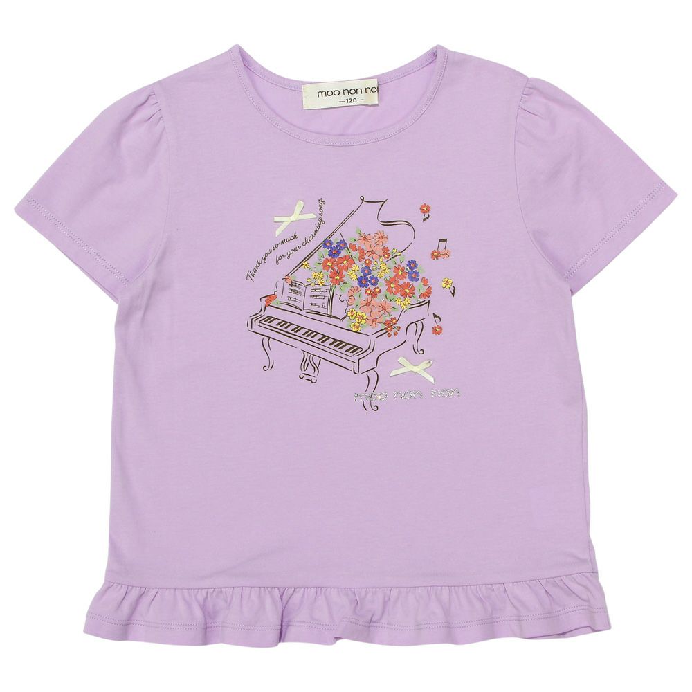 ベビー服 女の子 綿100％ お花 ピアノ 音符 プリント フリル Tシャツ パープル(91) 正面
