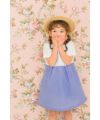 子供服 女の子 リボン レース 刺繍 ストライプ柄 ドッキングワンピース ブルー(61) モデル画像2