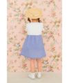 子供服 女の子 リボン レース 刺繍 ストライプ柄 ドッキングワンピース ブルー(61) モデル画像3