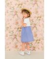 子供服 女の子 リボン レース 刺繍 ストライプ柄 ドッキングワンピース ブルー(61) モデル画像4