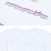 子供服 女の子 リボン レース 刺繍 ストライプ柄 ドッキングワンピース パープル(91) デザインポイント1
