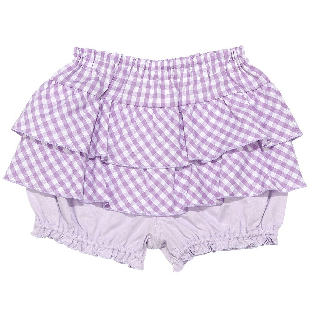 子供服 女の子 ギンガムチェック柄 フリル ブルマ パンツ パープル(91) 正面