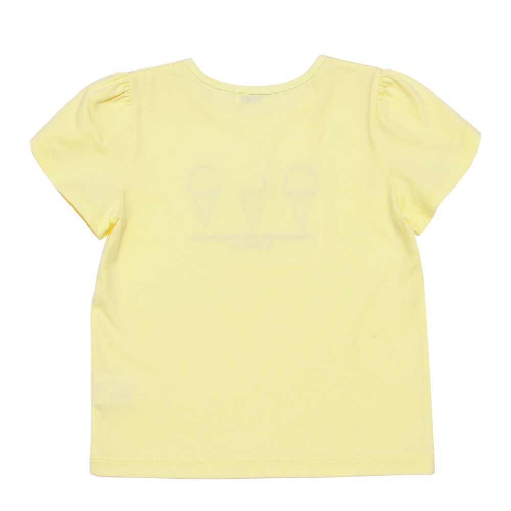 ベビー服 女の子 綿100％ チューリップ袖 刺繍 ロゴ 花 アイスクリーム Tシャツ イエロー(04) 背面