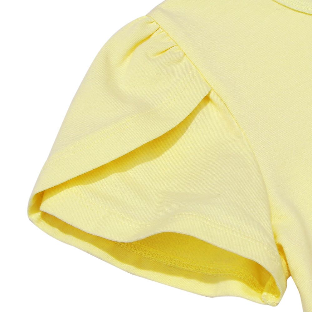 ベビー服 女の子 綿100％ チューリップ袖 刺繍 ロゴ 花 アイスクリーム Tシャツ イエロー(04) デザインポイント2