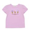 ベビー服 女の子 綿100％ チューリップ袖 刺繍 ロゴ 花 アイスクリーム Tシャツ パープル(91) 正面