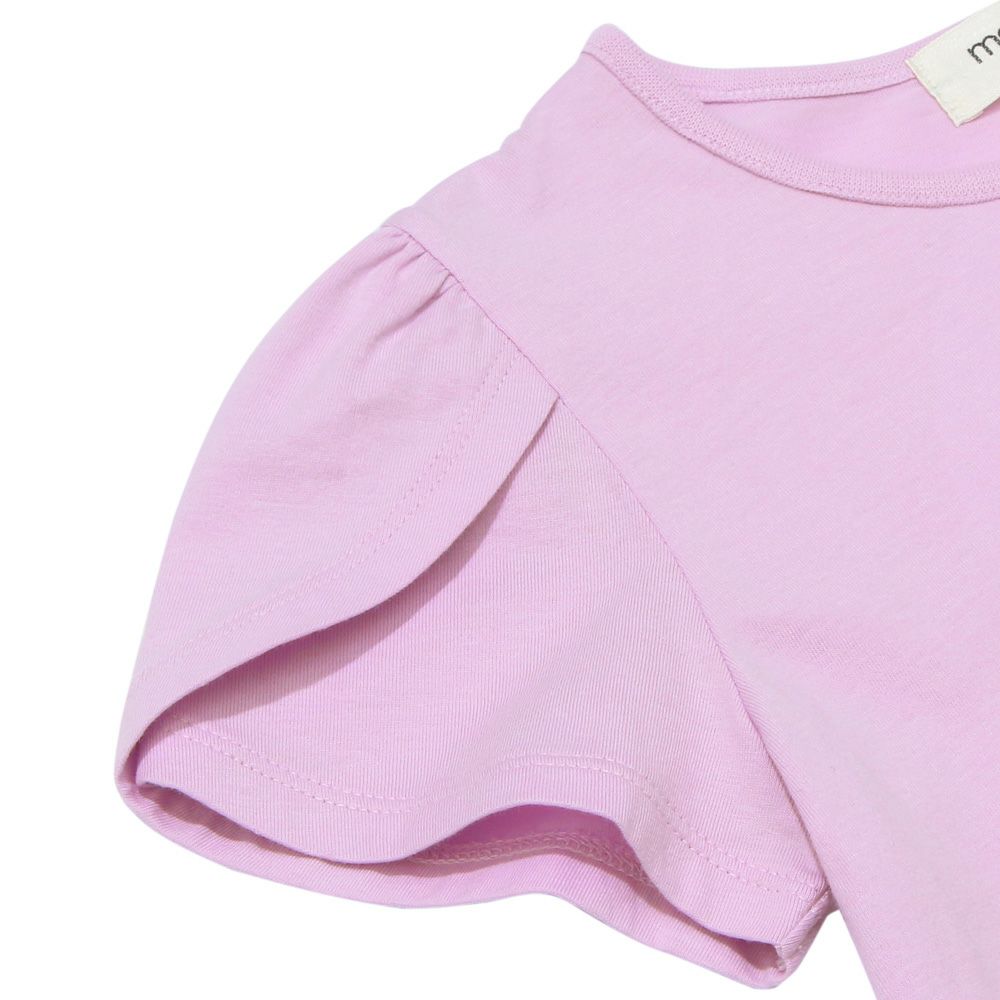 ベビー服 女の子 綿100％ チューリップ袖 刺繍 ロゴ 花 アイスクリーム Tシャツ パープル(91) デザインポイント2