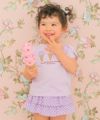 ベビー服 女の子 綿100％ チューリップ袖 刺繍 ロゴ 花 アイスクリーム Tシャツ パープル(91) モデル画像アップ