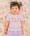 ベビー服 女の子 綿100％ チューリップ袖 刺繍 ロゴ 花 アイスクリーム Tシャツ パープル(91) モデル画像全身