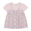 ベビー服 女の子 綿100％ オリジナル 花柄 プリント リボン 重ね着風 Aライン Tシャツ ピンク(02) 正面