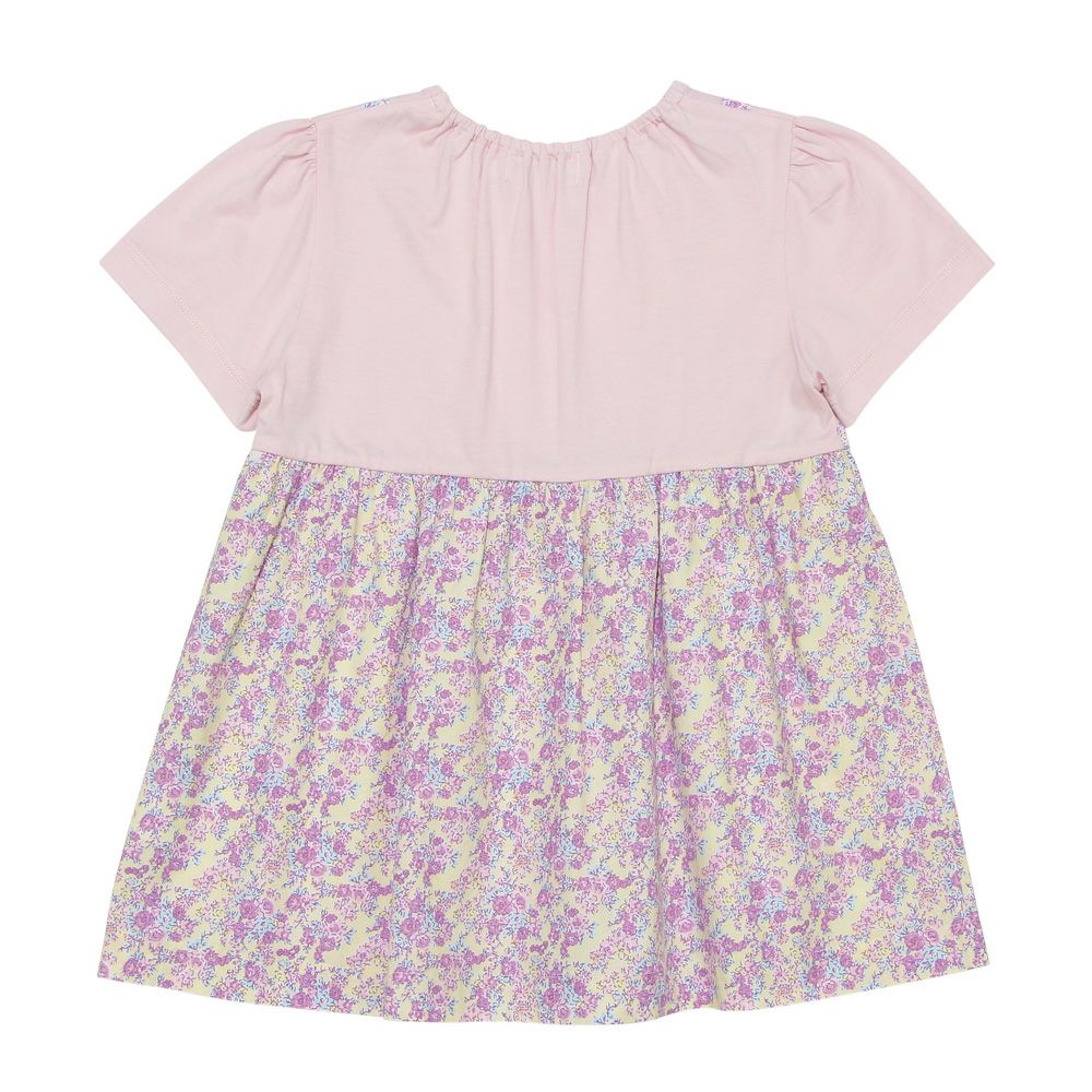 ベビー服 女の子 綿100％ オリジナル 花柄 プリント リボン 重ね着風 Aライン Tシャツ ピンク(02) 背面