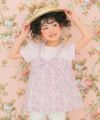 ベビー服 女の子 綿100％ オリジナル 花柄 プリント リボン 重ね着風 Aライン Tシャツ ピンク(02) モデル画像アップ