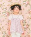 ベビー服 女の子 綿100％ オリジナル 花柄 プリント リボン 重ね着風 Aライン Tシャツ ピンク(02) モデル画像全身