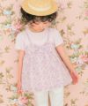 ベビー服 女の子 綿100％ オリジナル 花柄 プリント リボン 重ね着風 Aライン Tシャツ ピンク(02) モデル画像2