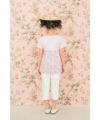 ベビー服 女の子 綿100％ オリジナル 花柄 プリント リボン 重ね着風 Aライン Tシャツ ピンク(02) モデル画像3