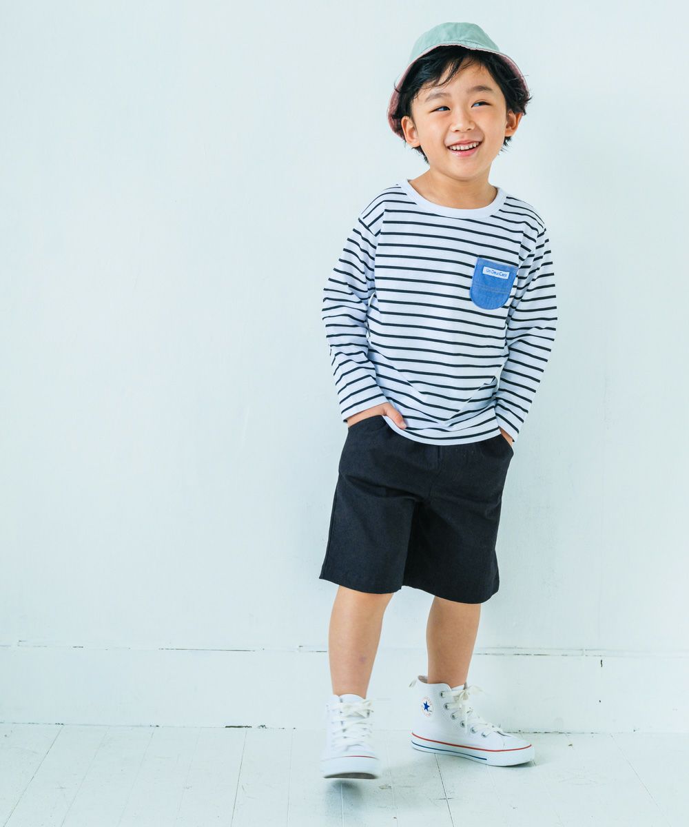 ベビー服 男の子 ストレッチ 無地 カラー ハーフパンツ ブラック(00) モデル画像1