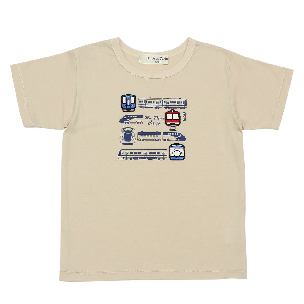 ベビー服 男の子 乗り物 プリント ＆ ワッペン ロゴ 綿100％ Tシャツ ベージュ(51) 正面