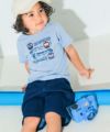 ベビー服 男の子 乗り物 プリント ＆ ワッペン ロゴ 綿100％ Tシャツ ブルー(61) モデル画像アップ