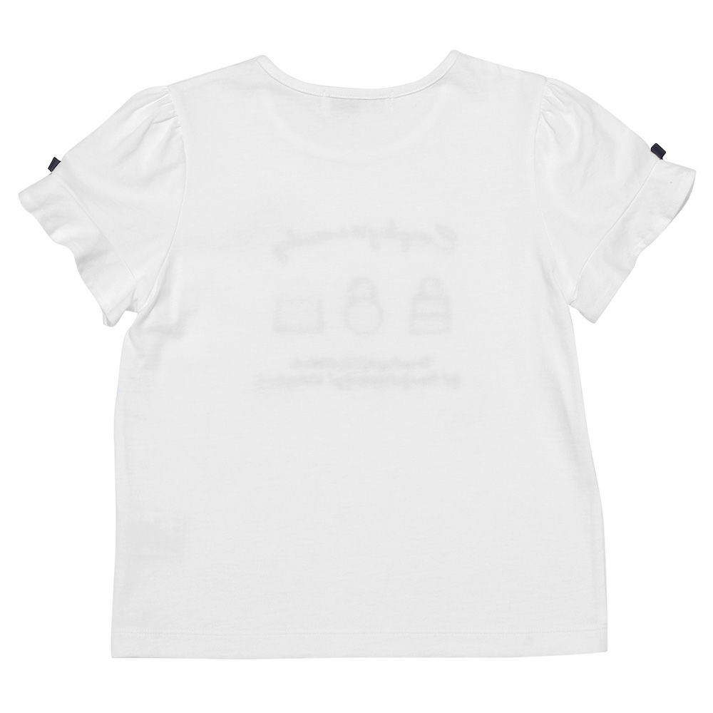 ベビー服 女の子 綿100％ バッグ刺繍 リボン 花モチーフ Tシャツ オフホワイト(11) 背面