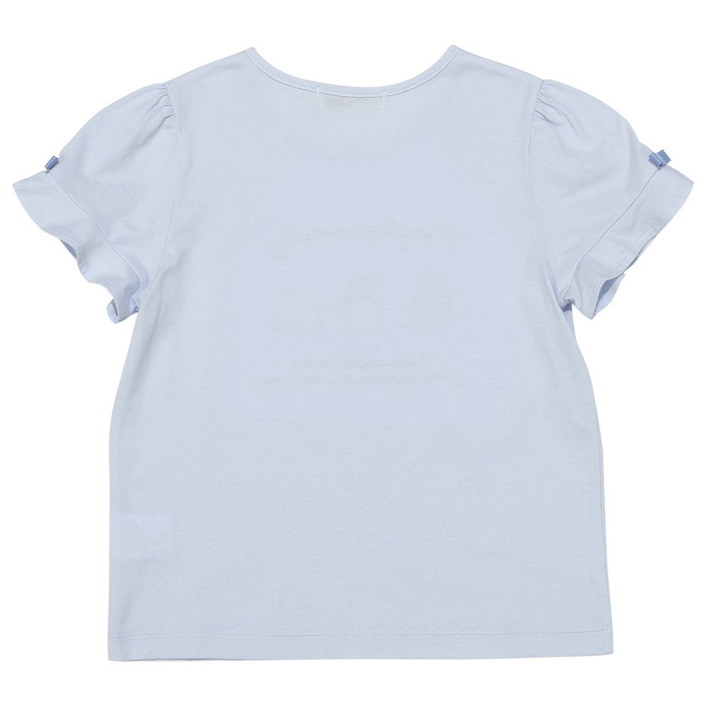 ベビー服 女の子 綿100％ バッグ刺繍 リボン 花モチーフ Tシャツ ブルー(61) 背面