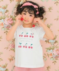 子供服 女の子 綿100％ リボン さくらんぼ ロゴ プリント Tシャツ