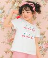 子供服 女の子 綿100％ リボン さくらんぼ ロゴ プリント Tシャツ オフホワイト(11) モデル画像アップ