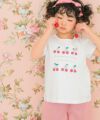 子供服 女の子 綿100％ リボン さくらんぼ ロゴ プリント Tシャツ オフホワイト(11) モデル画像1