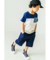 ベビー服 男の子 綿100％ポケット ワッペンつき Tシャツ ネイビー(06) モデル画像アップ