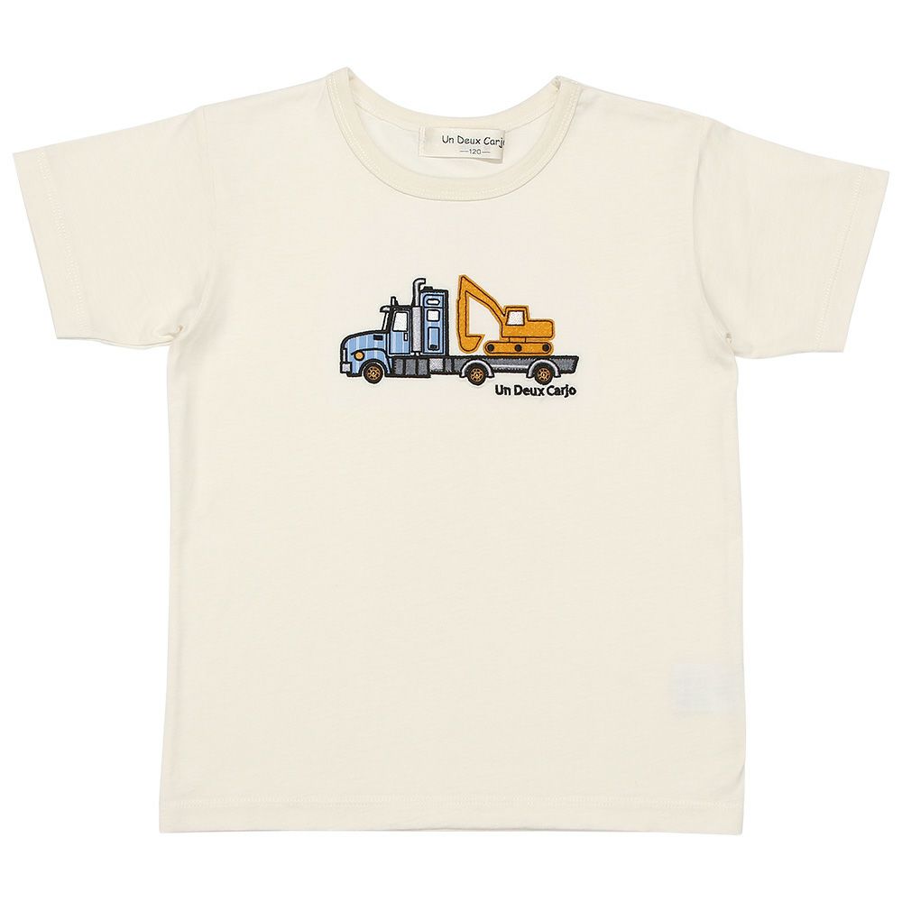 ベビー服 男の子 綿100％ 乗り物  働く車 ショベルカー刺繍 Tシャツ アイボリー(12) 正面