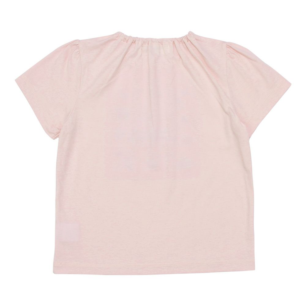 ベビー服 女の子 綿100％ 音楽会 ＆ リボン お花 刺繍 Tシャツ ピンク(02) 背面
