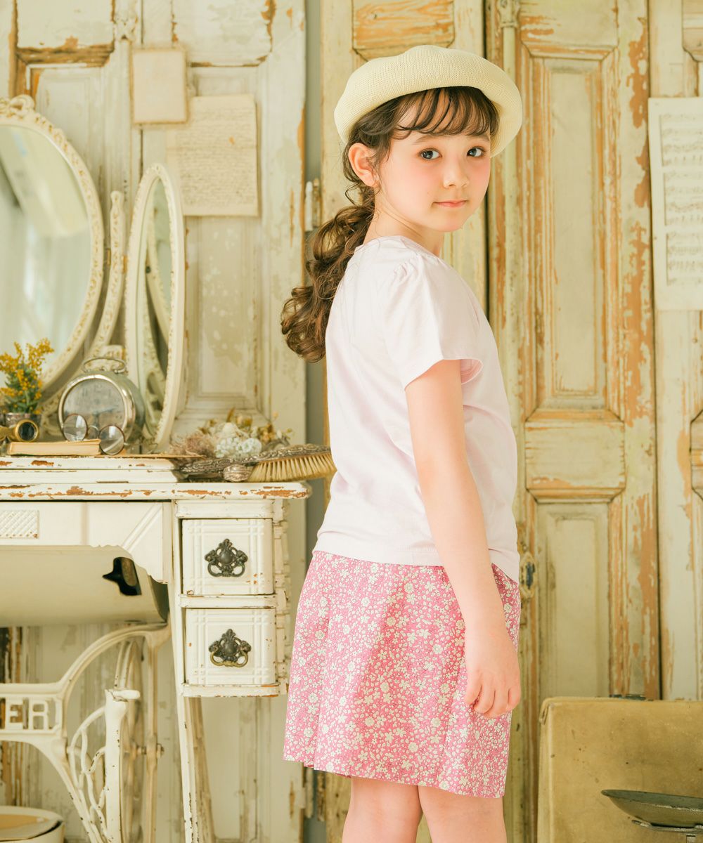 ベビー服 女の子 綿100％ 音楽会 ＆ リボン お花 刺繍 Tシャツ ピンク(02) モデル画像