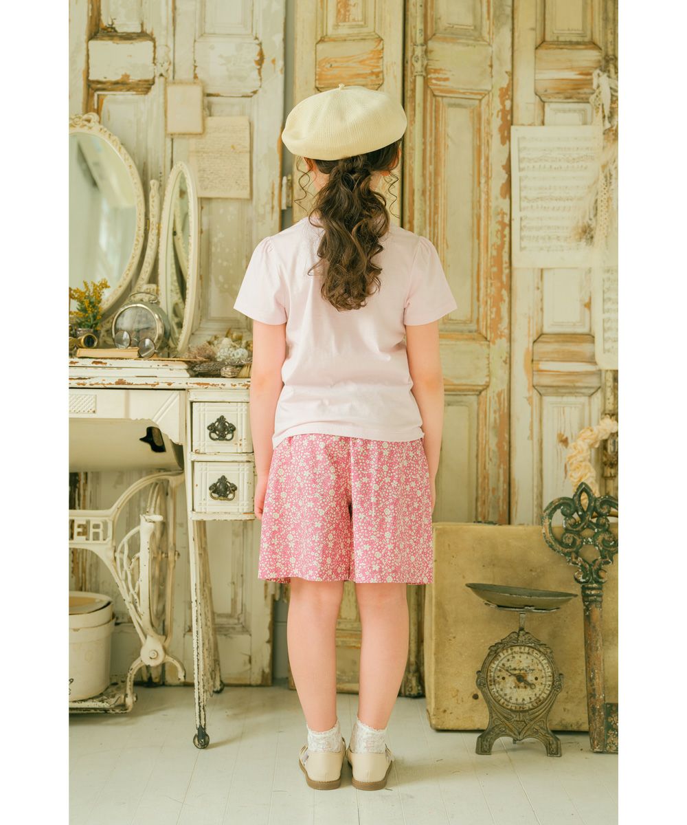 ベビー服 女の子 綿100％ 音楽会 ＆ リボン お花 刺繍 Tシャツ ピンク(02) モデル画像