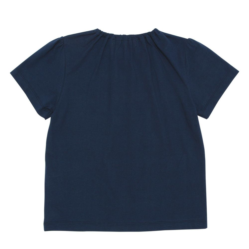 ベビー服 女の子 綿100％ 音楽会 ＆ リボン お花 刺繍 Tシャツ ネイビー(06) 背面