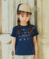 ベビー服 女の子 綿100％ 音楽会 ＆ リボン お花 刺繍 Tシャツ ネイビー(06) モデル画像全身