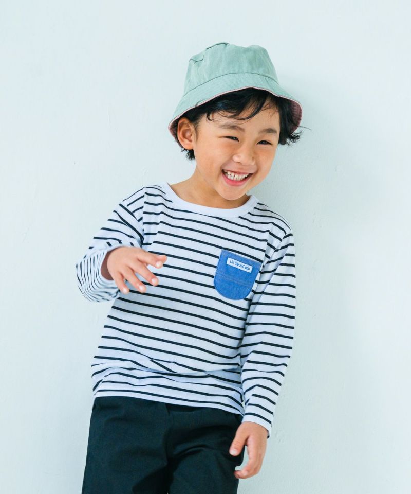 ベビー服 男の子 綿100％ デニム ポケット ボーダー Tシャツ