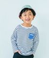 ベビー服 男の子 綿100％ デニム ポケット ボーダー Tシャツ ブラック(00) モデル画像アップ