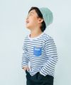 ベビー服 男の子 綿100％ デニム ポケット ボーダー Tシャツ ブラック(00) モデル画像全身