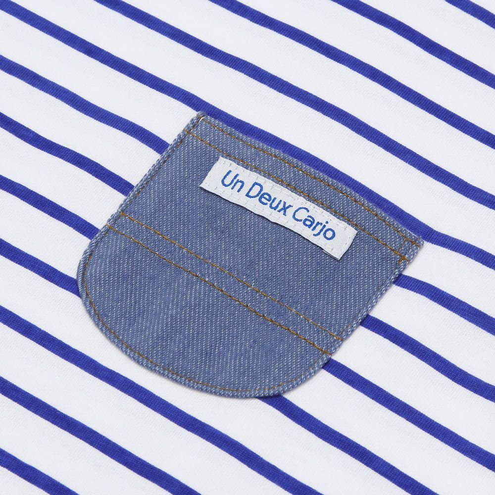 ベビー服 男の子 綿100％ デニム ポケット ボーダー Tシャツ ブルー(61) デザインポイント1