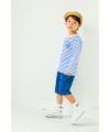 ベビー服 男の子 綿100％ デニム ポケット ボーダー Tシャツ ブルー(61) モデル画像1